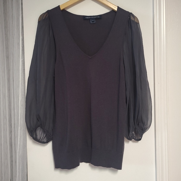 FCUK Silk Sleeve Knit Top in Deep Grey - Picture 12 of 16
